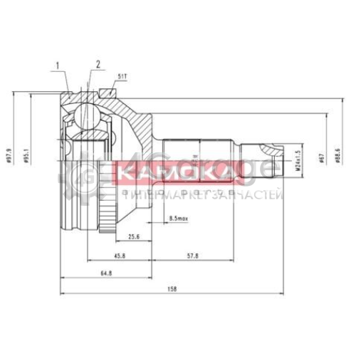 KAMOKA 7088 Шарнирный комплект приводной вал