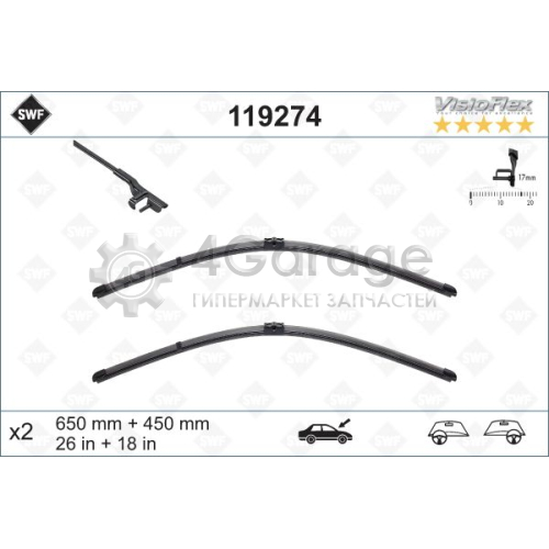 SWF 119274 Щетка стеклоочистителя ORIGINAL VISIOFLEX SET