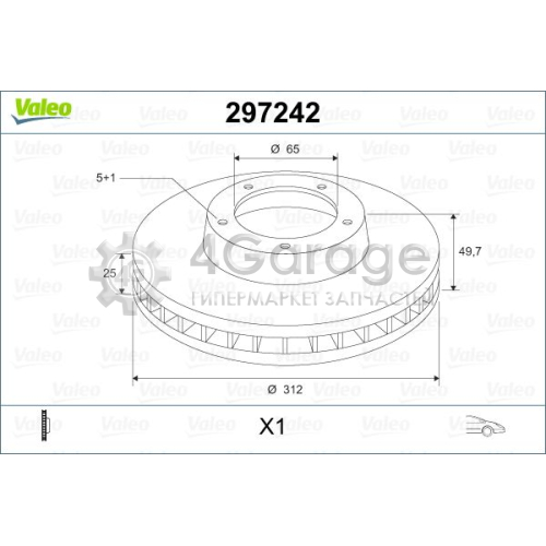 VALEO 297242 Диск тормозной AUDI A1 (2001>)