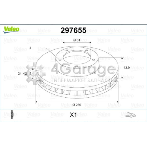 VALEO 297655 Диск тормозной