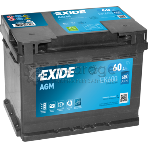 EXIDE EK600 Аккумулятор автомобильный EXIDE EK600 60 Ач