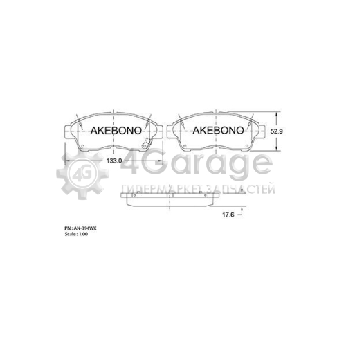 AKEBONO AN394WK Комплект тормозных колодок дисковый тормоз Standard