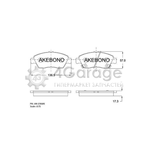 AKEBONO AN376WK Комплект тормозных колодок дисковый тормоз Standard