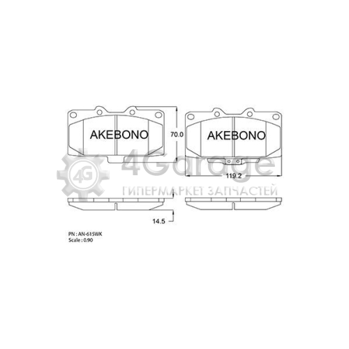 AKEBONO AN615WK Комплект тормозных колодок дисковый тормоз Standard