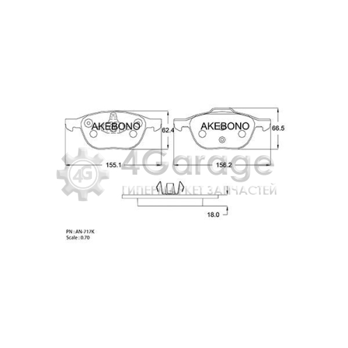 AKEBONO AN717K Комплект тормозных колодок дисковый тормоз Standard