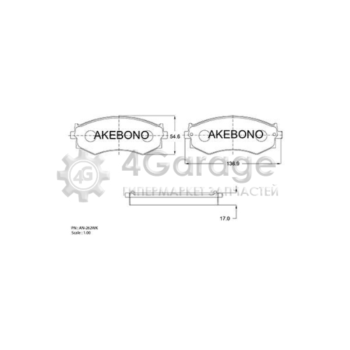 AKEBONO AN262WK Комплект тормозных колодок дисковый тормоз Standard