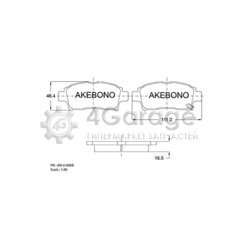 AKEBONO AN618WK Комплект тормозных колодок дисковый тормоз Standard