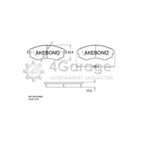 AKEBONO AN319WK Комплект тормозных колодок дисковый тормоз Standard