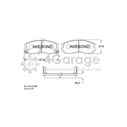 AKEBONO AN312WK Комплект тормозных колодок дисковый тормоз Standard