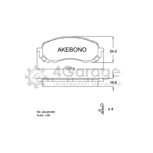 AKEBONO AN691WK Комплект тормозных колодок дисковый тормоз Standard