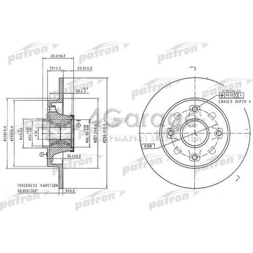 PATRON PBD7016 Тормозной диск