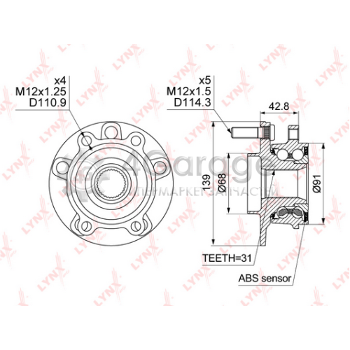 LYNXauto WH1500 Комплект подшипника ступицы колеса