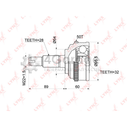 LYNXauto CO3414A ШРУС наружный подходит для HONDA Odyssey 2.2 94 95/ Inspire 2.0 95 98/Prelude 2.2 96 01 CO 3414A