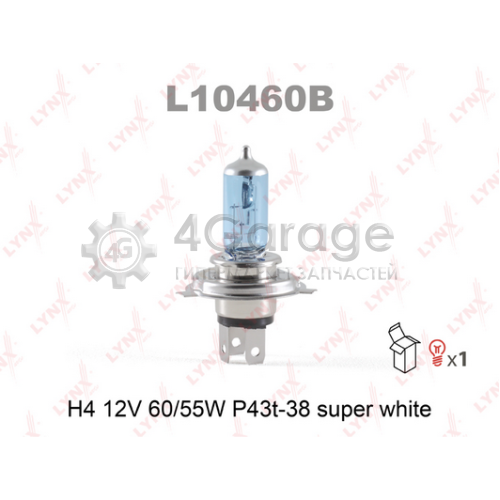 LYNXauto L10460B Лампа галогеновая H4 12V 60/55W P43T 38 SUPER WHITE L10460B