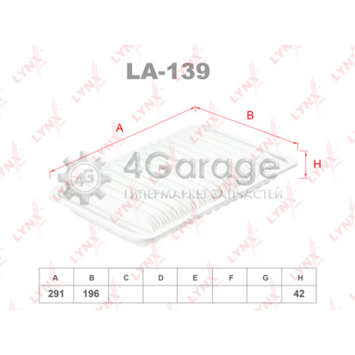 LYNXauto LA139 Фильтр воздушный подходит для TOYOTA Camry 2.4 01 LEXUS RX350 06 LA 139