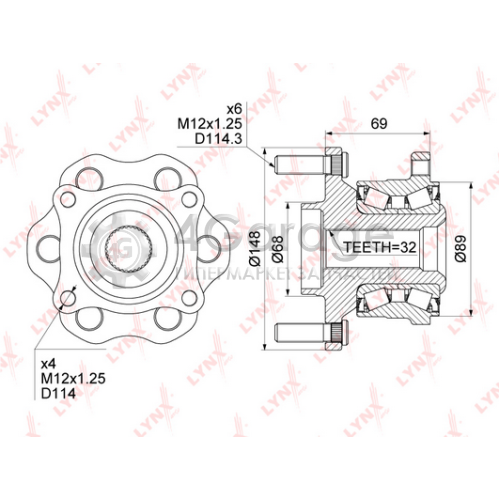 LYNXauto WH1145 Комплект подшипника ступицы колеса