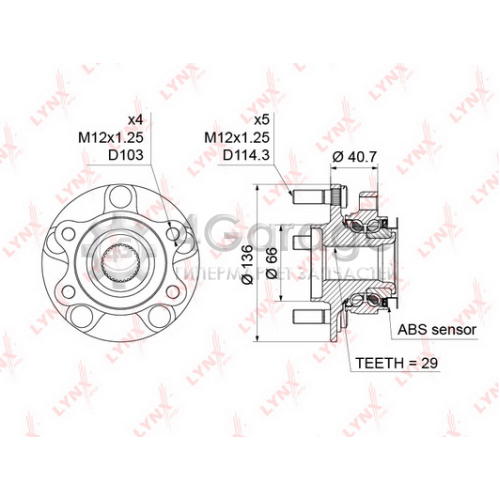 LYNXauto WH1196 Комплект подшипника ступицы колеса