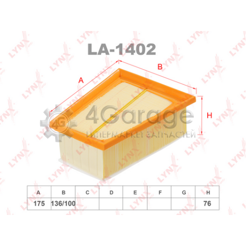 LYNXauto LA1402 Фильтр воздушный подходит для LADA Largus 1.6 16V 12 / Clio II 1.4/1.6 16V 99 / RENAULT Laguna 1.6 2.0 16V 98 LA 1402