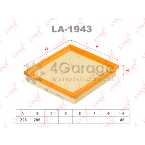 LYNXauto LA1943 Воздушный фильтр