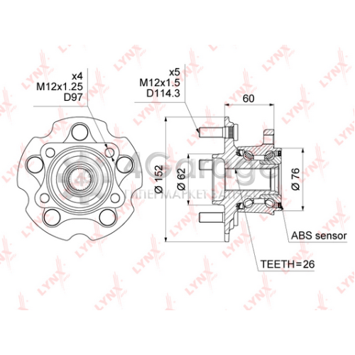 LYNXauto WH1034 Комплект подшипника ступицы колеса