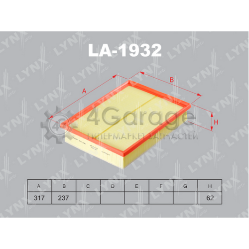 LYNXauto LA1932 Воздушный фильтр