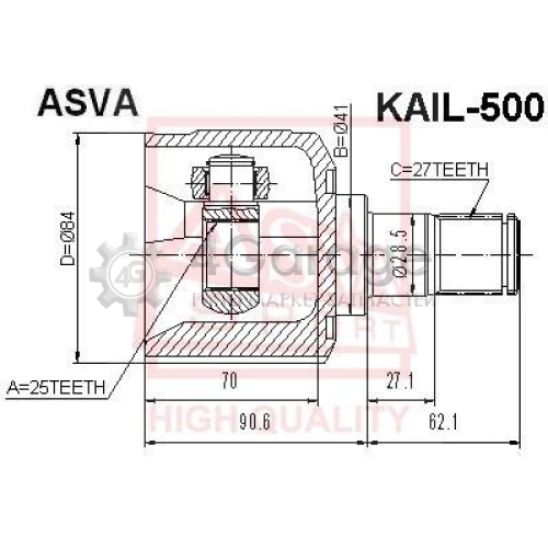 Шарнирный комплект приводной вал ASVA KAIL500 в Нижнем Новгороде