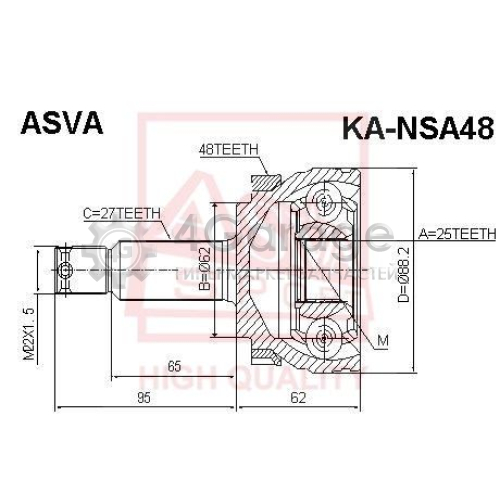 ASVA KANSA48 Шарнирный комплект приводной вал