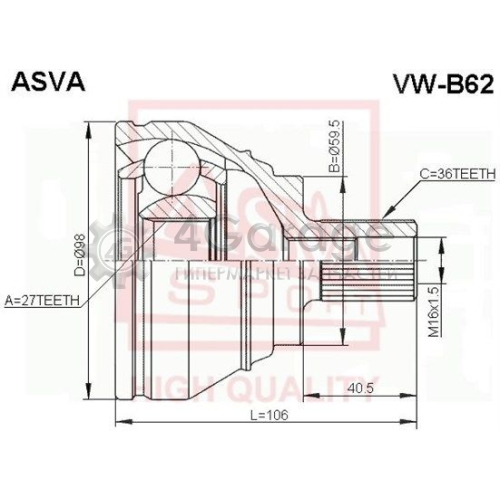 ASVA VWB62 Шарнирный комплект приводной вал