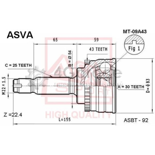 Шарнирный комплект приводной вал ASVA MT09A43 в Нижнем Новгороде