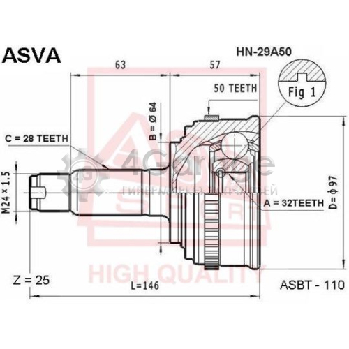 ASVA HN29A50 Шарнирный комплект приводной вал