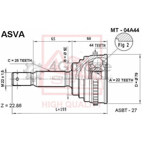 ASVA MT04A44 Шарнирный комплект приводной вал