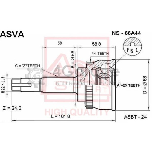 Шарнирный комплект приводной вал ASVA NS66A44 в Ростове-на-Дону