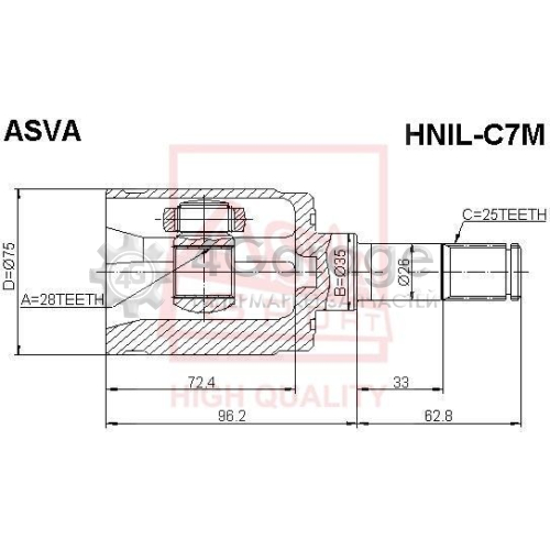 ASVA HNILC7M Шарнирный комплект приводной вал