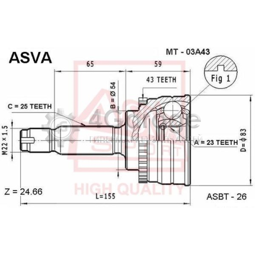 Шарнирный комплект приводной вал ASVA MT03A43 в Нижнем Новгороде
