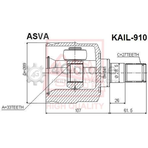Шарнирный комплект приводной вал ASVA KAIL910 в Нижнем Новгороде
