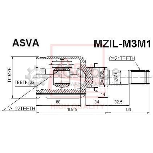 Шарнирный комплект приводной вал ASVA MZILM3M1 в Ростове-на-Дону
