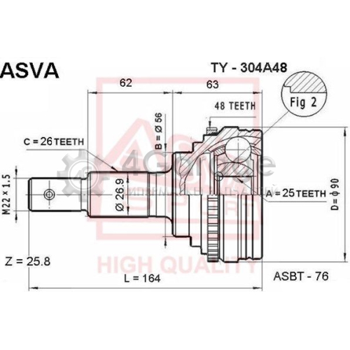 ASVA TY304A48 Шарнирный комплект приводной вал