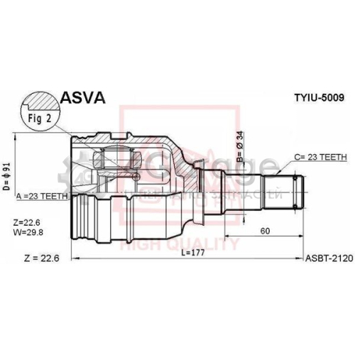 ASVA TYIU5009 Шарнирный комплект приводной вал