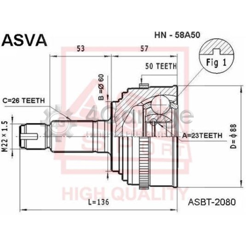 Шарнирный комплект приводной вал ASVA HN58A50 в Ростове-на-Дону