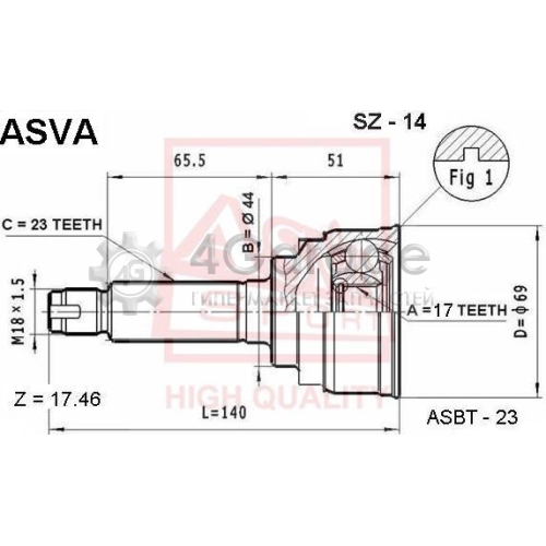 ASVA SZ14 Шарнирный комплект приводной вал