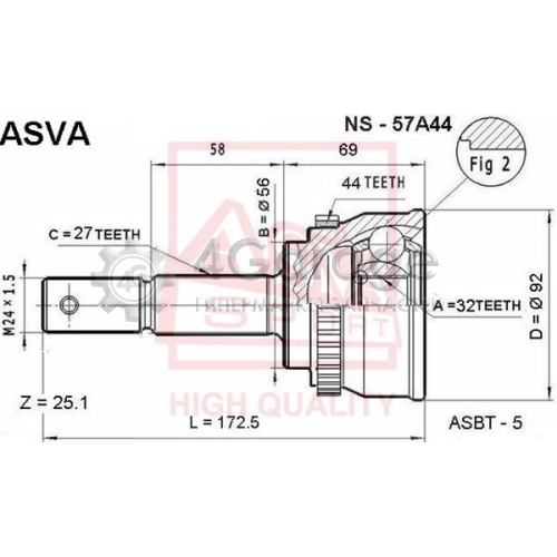 Шарнирный комплект приводной вал ASVA NS57A44 в Ростове-на-Дону