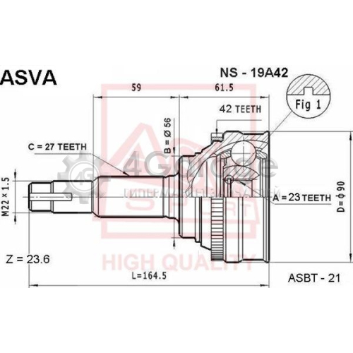 Шарнирный комплект приводной вал ASVA NS19A42 в Ростове-на-Дону