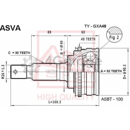 ASVA TYGXA48 Шарнирный комплект приводной вал