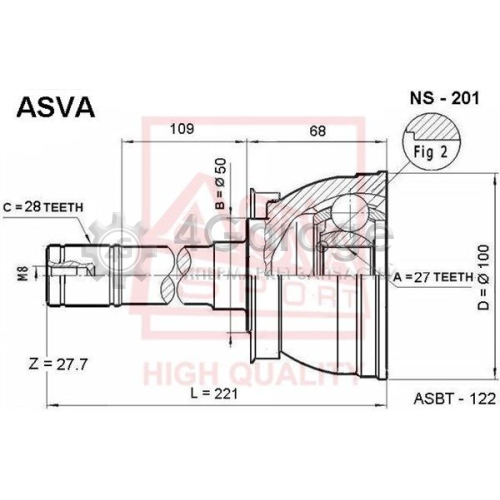 Шарнирный комплект приводной вал ASVA NS201 в Нижнем Новгороде