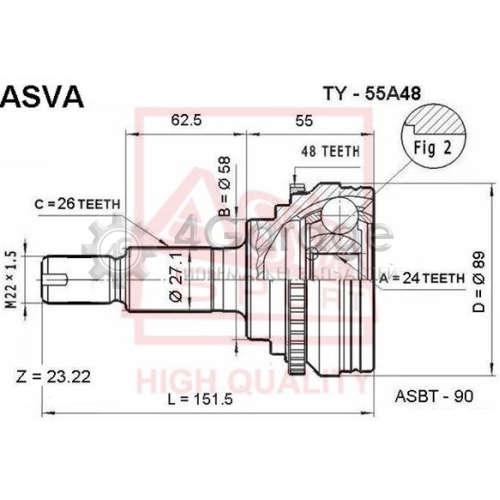 ASVA TY55A48 Шарнирный комплект приводной вал