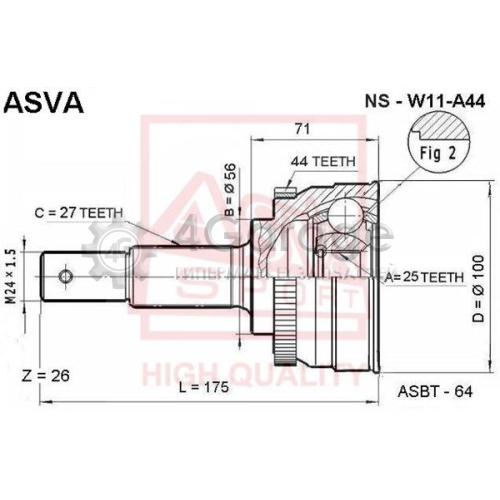 ASVA NSW11A44 Шарнирный комплект приводной вал