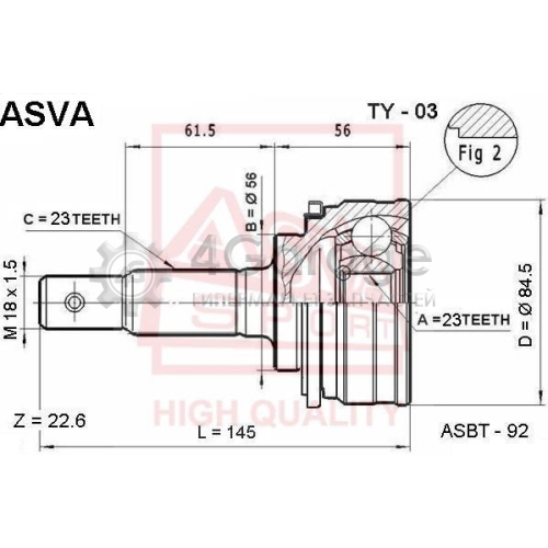 ASVA TY03 Шарнирный комплект приводной вал