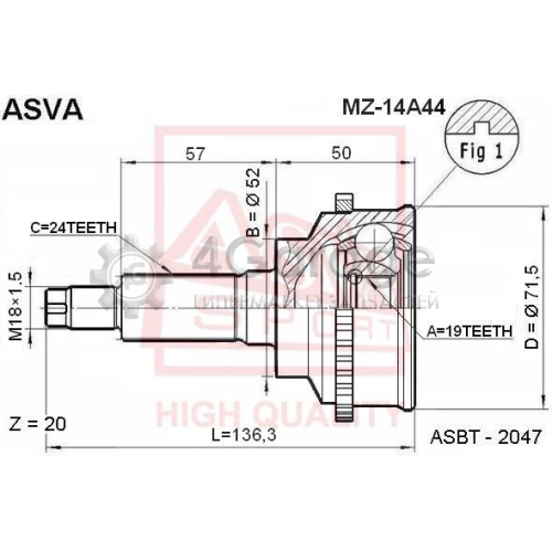 ASVA MZ14A44 Шарнирный комплект приводной вал