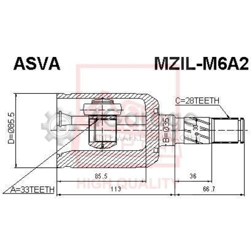 ASVA MZILM6A2 Шарнирный комплект приводной вал