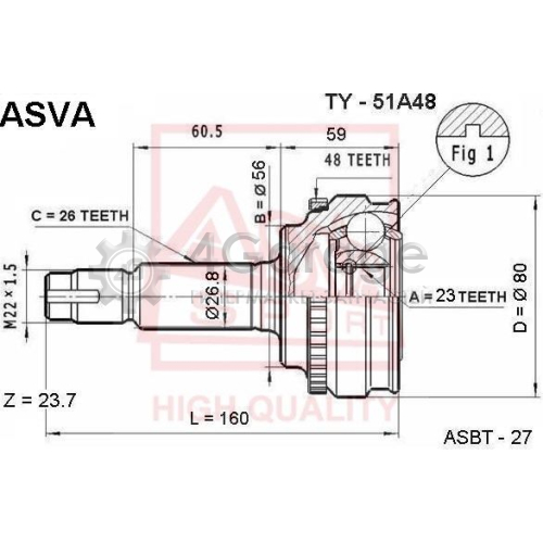 Шарнирный комплект приводной вал ASVA TY51A48 в Нижнем Новгороде